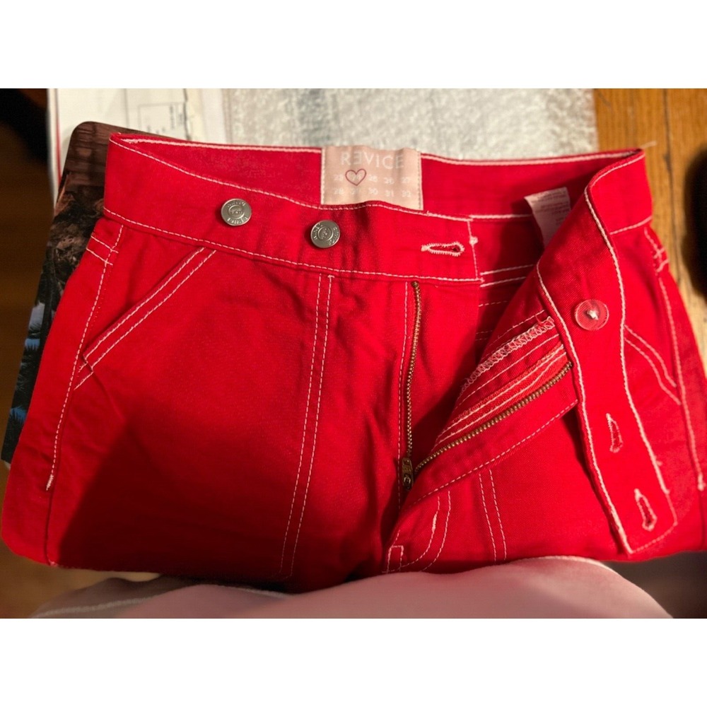 REVICE Jeans Womens Denim Red High Waisted Cargo Straight Size 24 EUC! - Picture 4 of 9